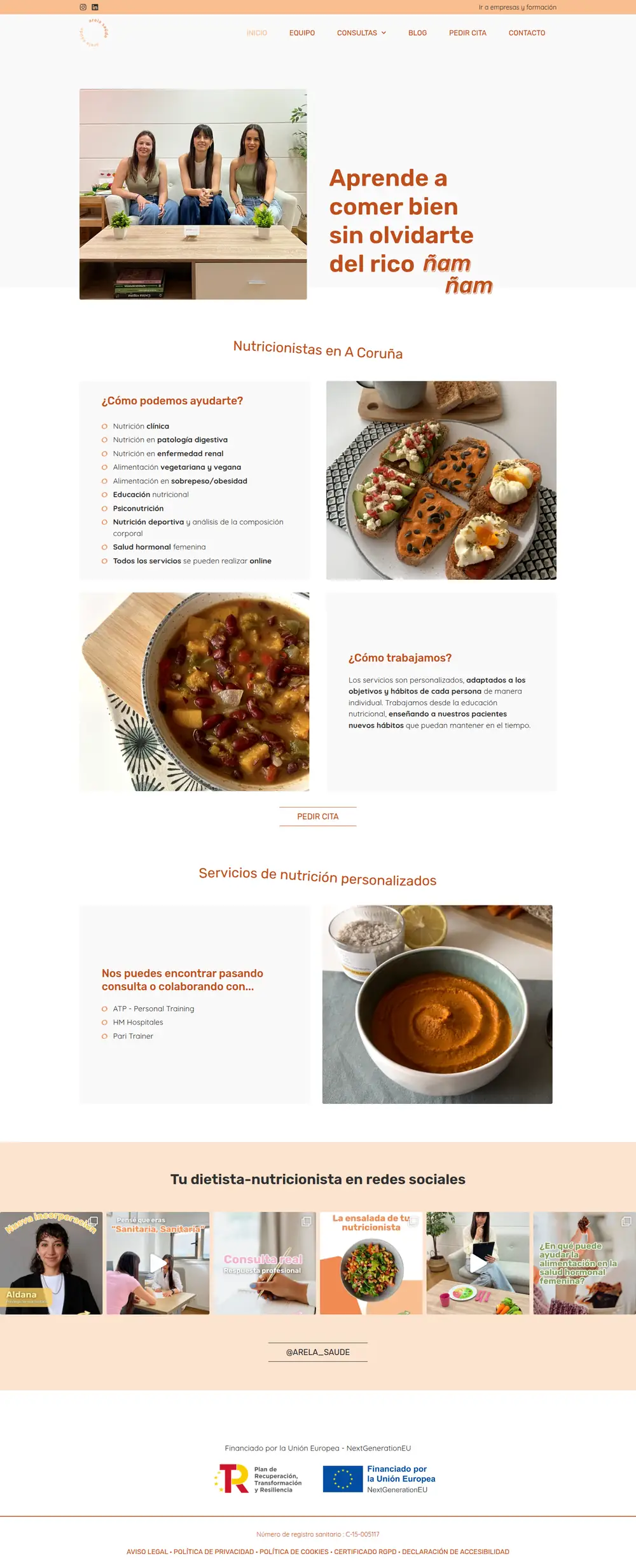 Captura da web de Arela Saúde S.Coop Galega en escritorio