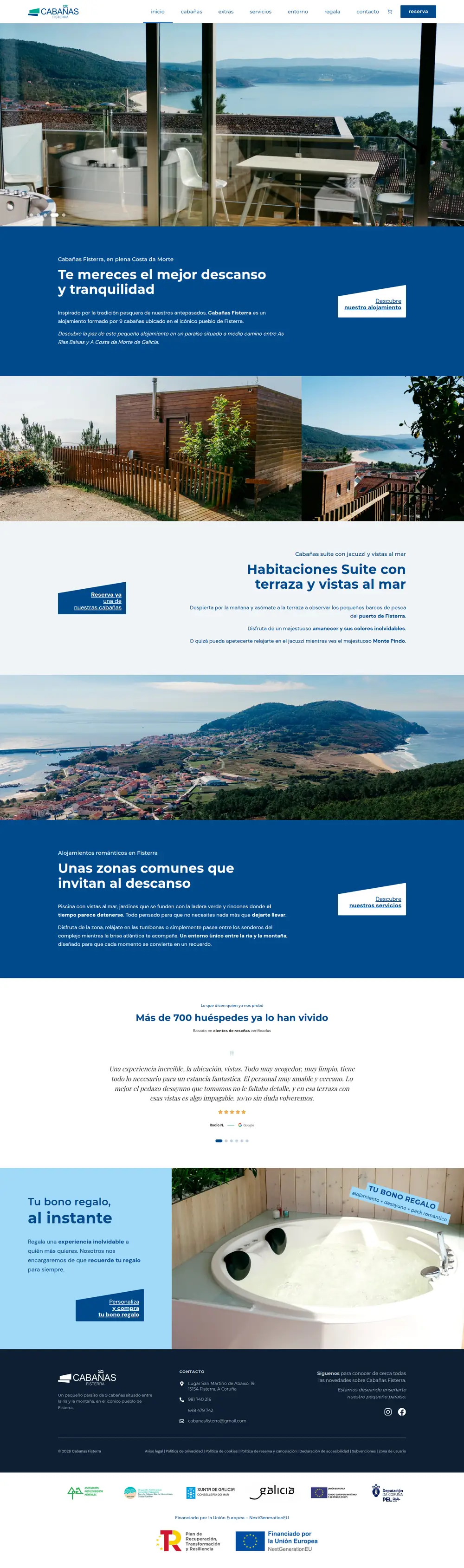 Captura da web de Cabañas Fisterra en escritorio