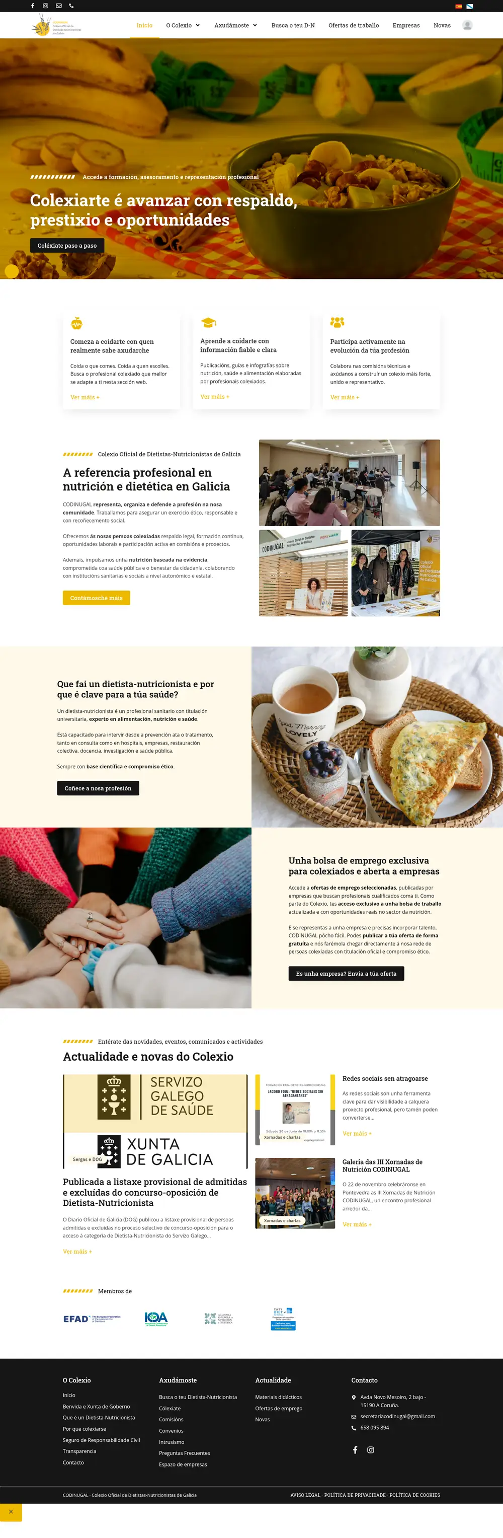 Captura da web de Colexio Oficial de Dietistas-Nutricionistas de Galicia en escritorio
