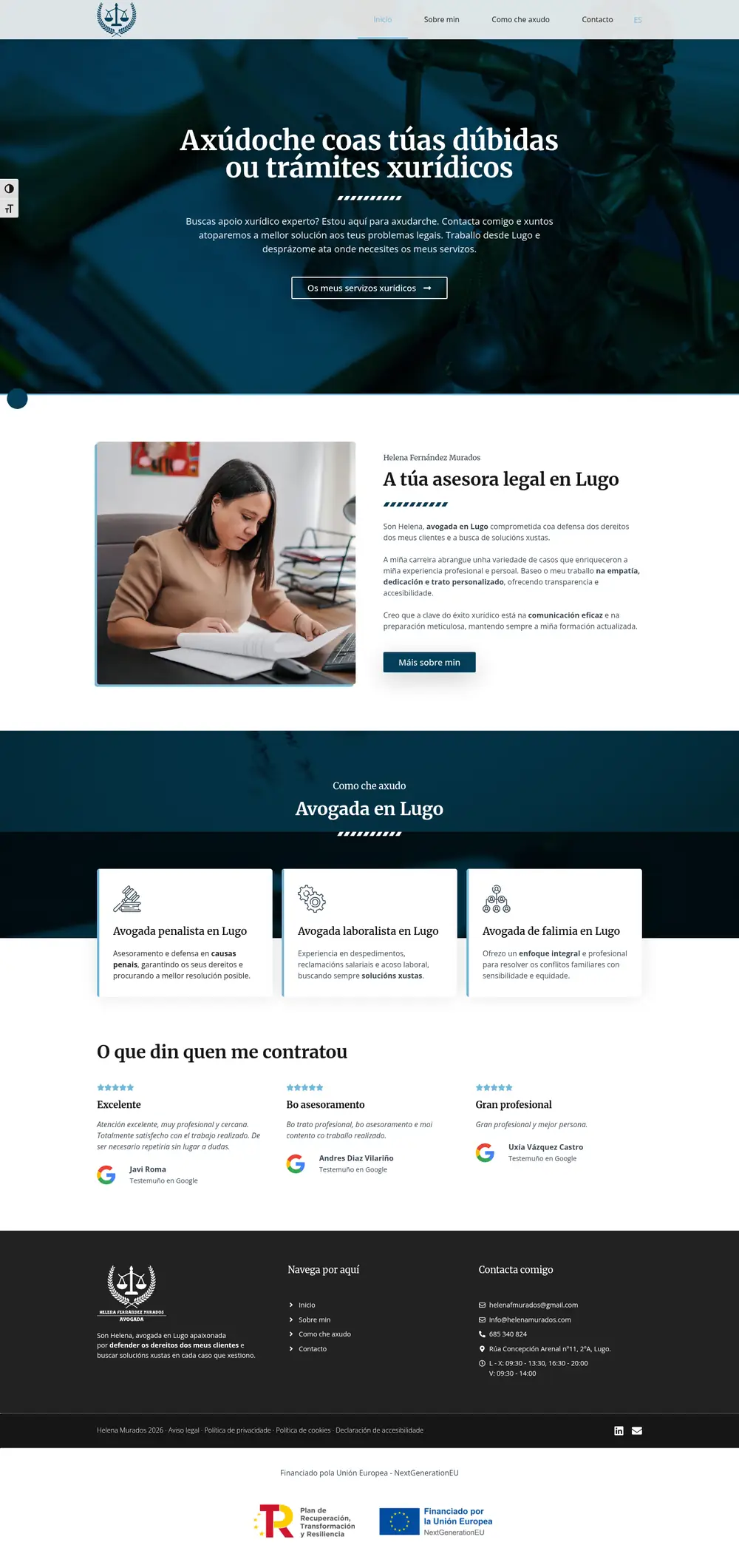 Captura da web de Helena Murados en escritorio