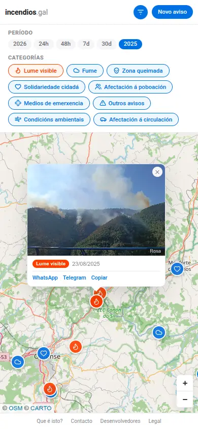 Captura da web de Incendios .Gal en móbil