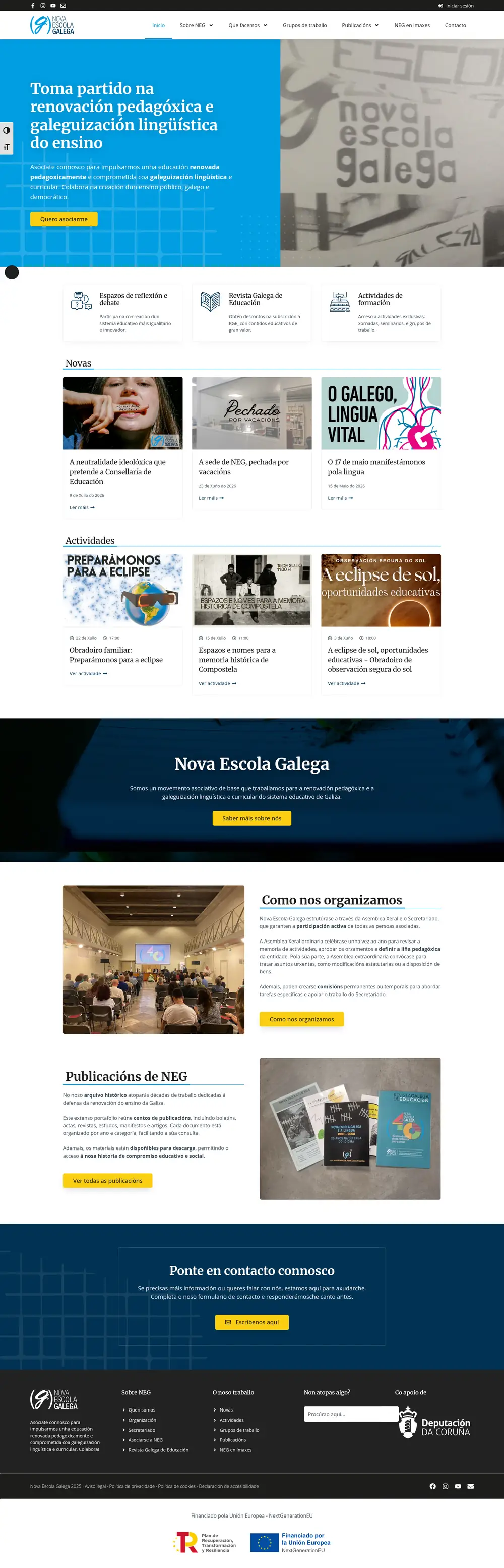 Captura da web de Nova Escola Galega en escritorio