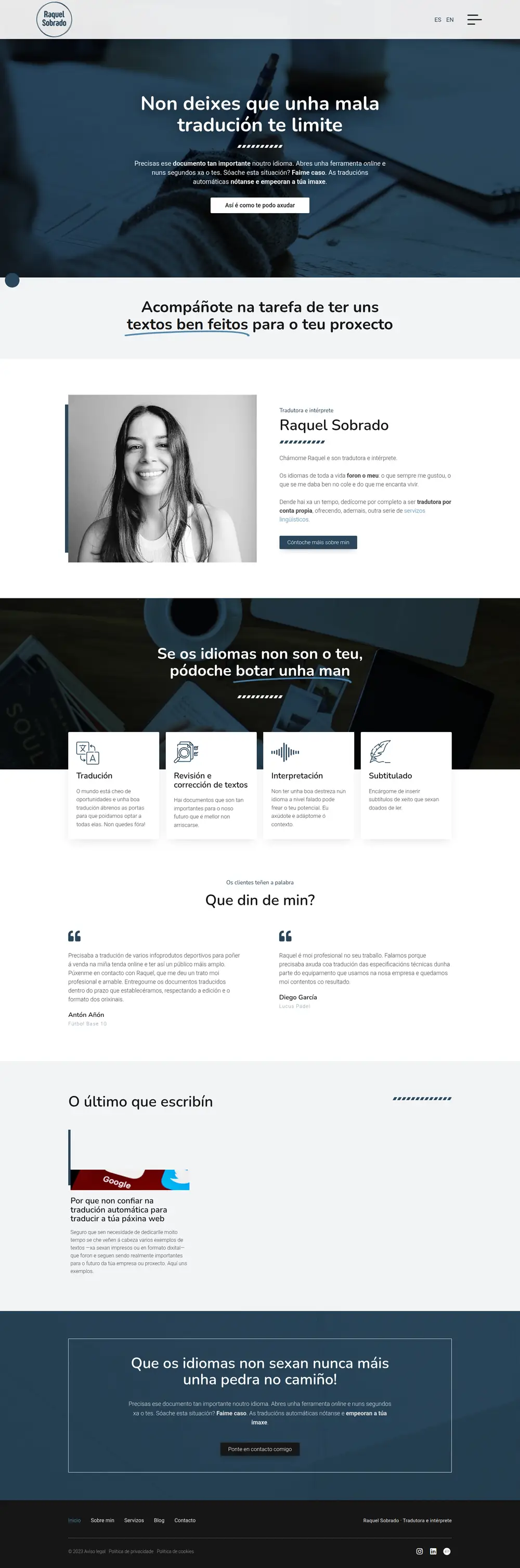 Captura da web de Raquel Sobrado en escritorio