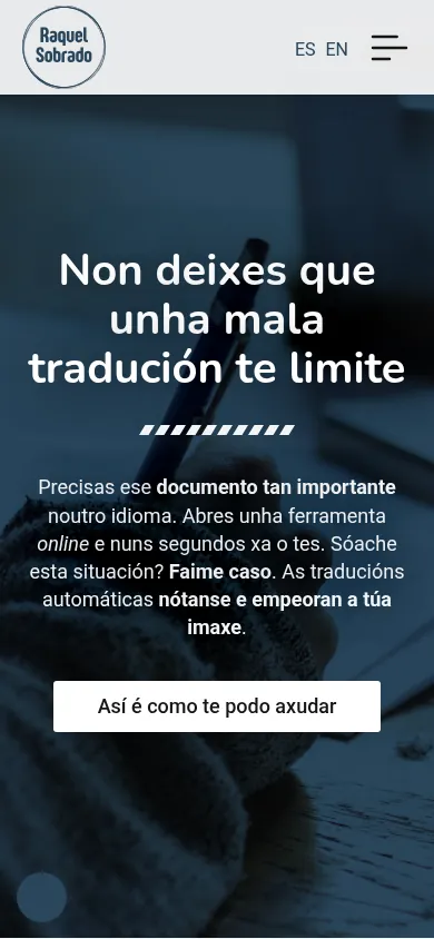 Captura da web de Raquel Sobrado en móbil