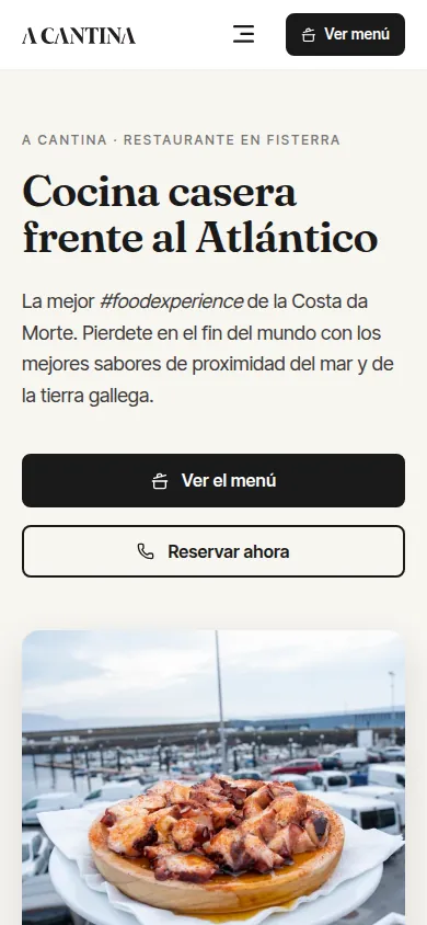 Captura da web de A Cantina en Fisterra en móbil