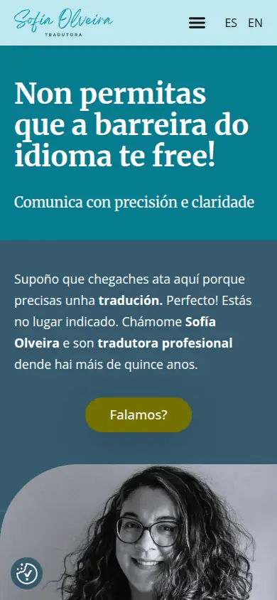 Captura da web de Sofía Olveira tradutora en móbil